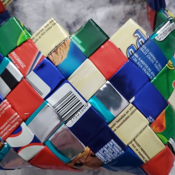 Recycled Wrapper Mini Purse Handbag 5" x 4", bright, multicolor, unique - Picture 4 of 8